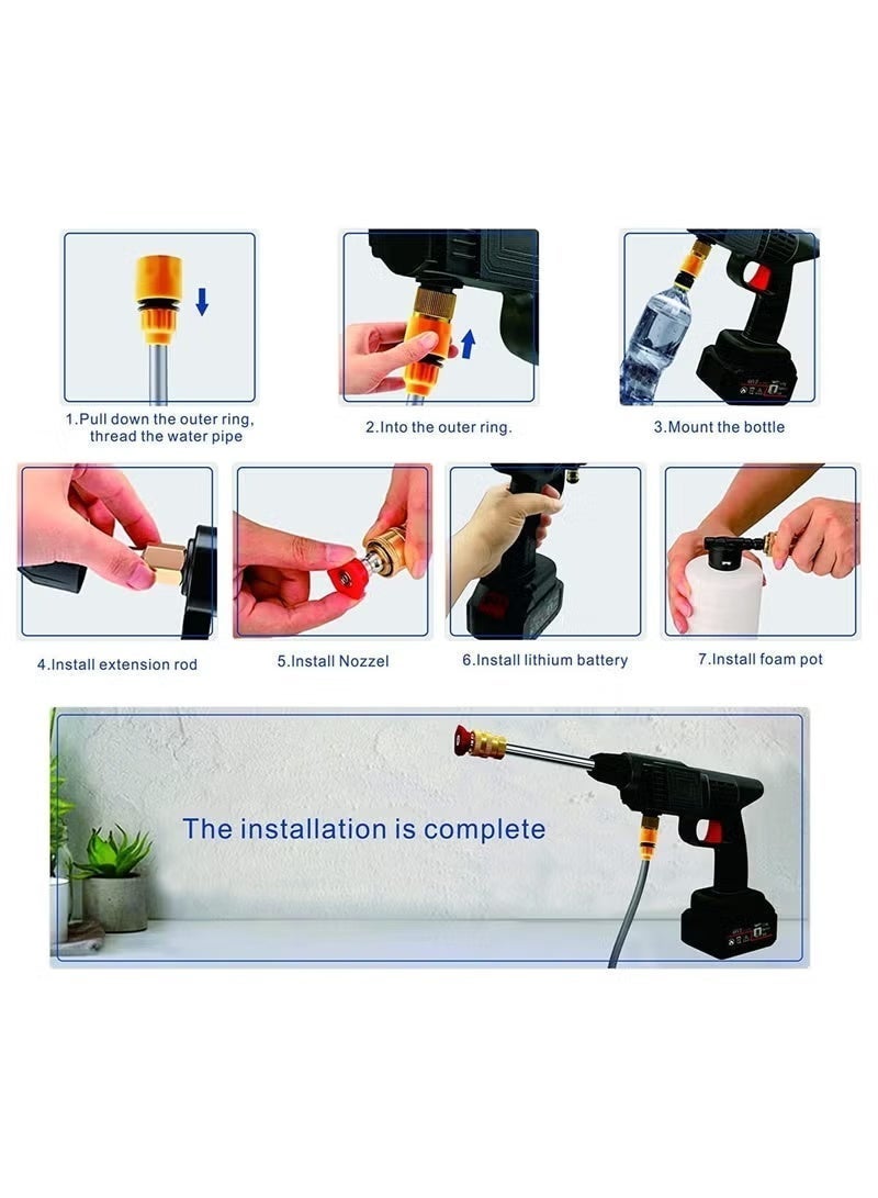 AOTUO غسالة ضغط لاسلكية 48 فولت، مسدس رش ماء ضغط 30 بار، بطارية ليثيوم 48 فولت تدوم لفترة طويلة عند الشحن الكامل، غسالة سيارات عالية الضغط محمولة لتنظيف السيارات/السياج/الجدران/الأرضيات (48 فولت) - Image 2